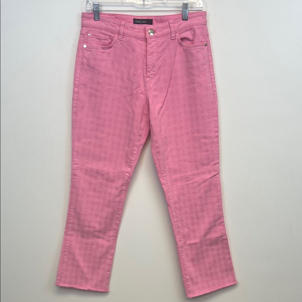 Marc Cain Colorful Chic Gingham Pink Checkered Jeans with eyelash hem US Size 6